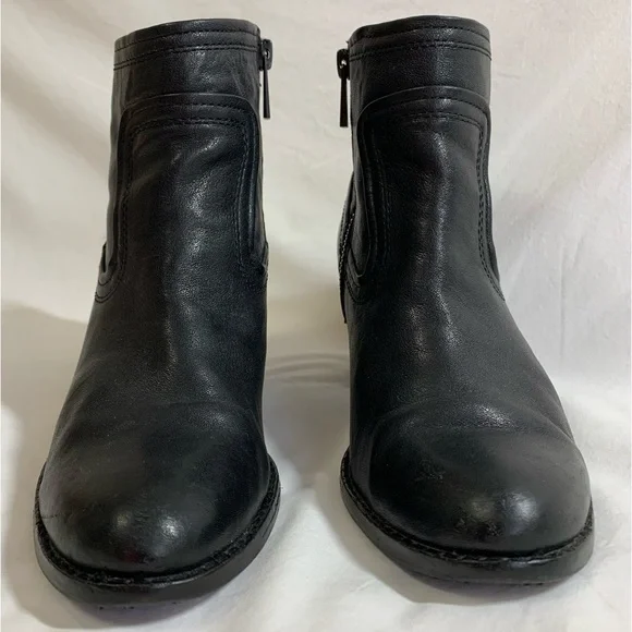 Arturo Chiang Black Leather Boots chunky heel, block heel, zipper, western, 6 - Picture 2 of 16